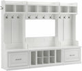 Bush Furniture Woodland Full Entryway Storage Set with Coat Rack and Shoe Bench with Drawers in White Ash | Mudroom Organizer for Footwear, Clothing