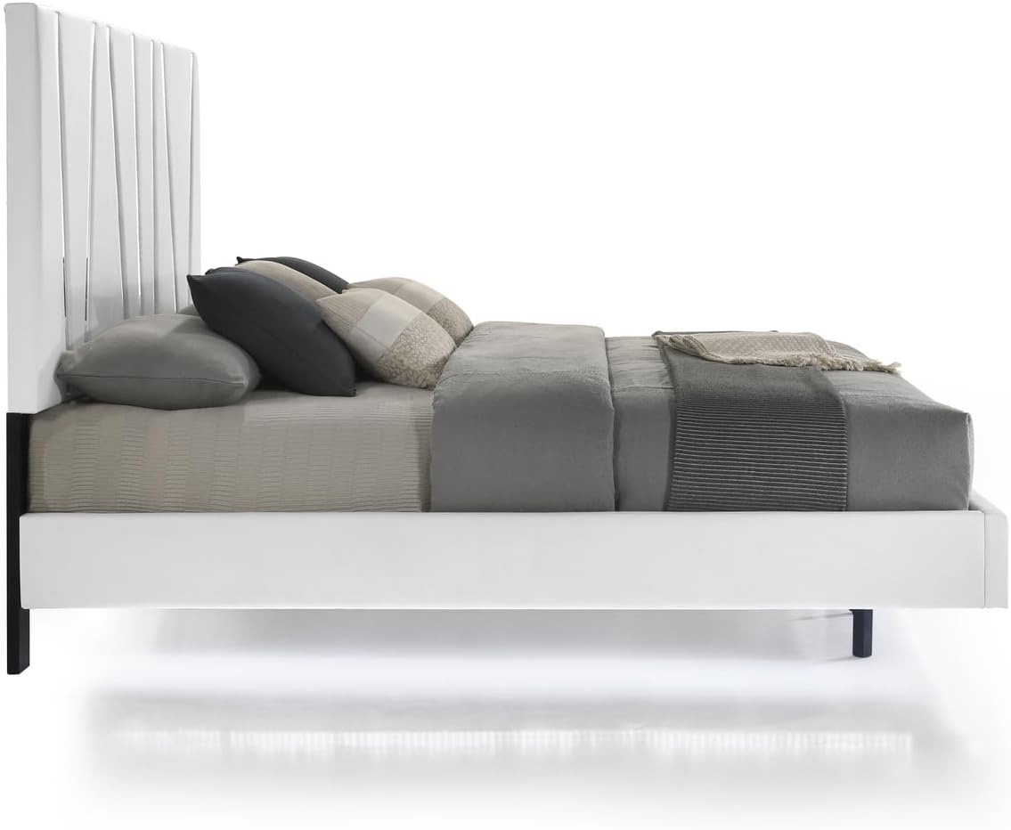 HomeStock Platform Bed - White Finish - Modern Bedroom Furniture King