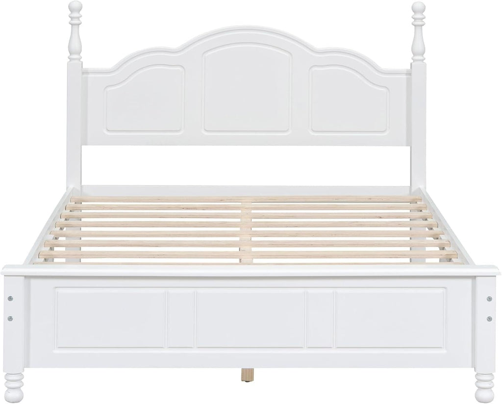 Bedroom Set of Furniture, Wooden Platform Bed and Two Bedside Tables, for Family Use(White(Full))