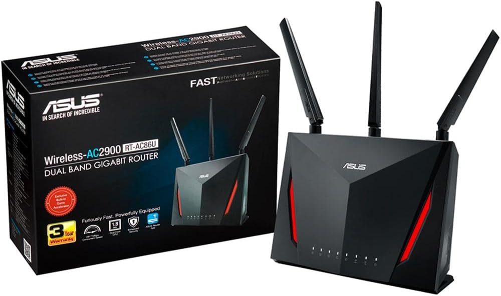 ASUS AC2900 WiFi Gaming Router (RT-AC86U) - Dual Band Gigabit Wireless Internet Router, WTFast Game Accelerator, Streaming, AiMesh Compatible, Included Lifetime Internet Security, Adaptive QoS