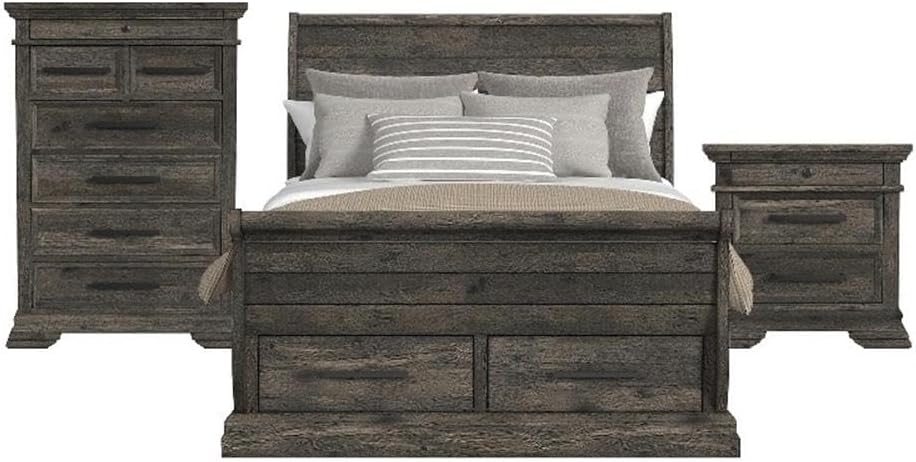Picket House Hyde Full Sleigh Storage 3PC Bedroom Set in Charcoal