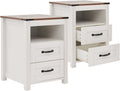 Farmhouse Night Stand Set of 2, Rustic White Nightstand for Bedroom, End Tables Without Charging Station, Bedside Table with Drawers, Wood Bedside Cabinet Dresser