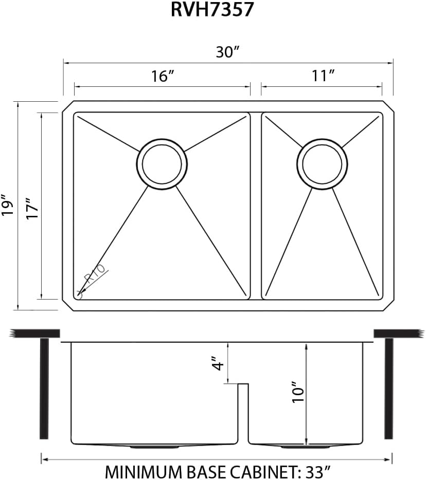Ruvati 30-inch Low-Divide Rounded Corners Undermount Kitchen Sink - 60/40 Double Bowl Kitchen Sinks - 16 Gauge Stainless Steel Kitchen sink with Brushed Finish hides scratches - RVH7357