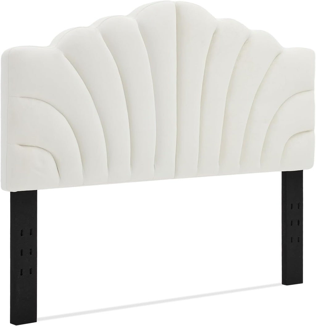 Upholstered Headboard Only Adjustable Bed Headboards Queen/Full Size, Tiara Crown Shape Headboards with Wood Legs, Velvet Petal Head Board Wall Protector for Dorm Bedroom, White