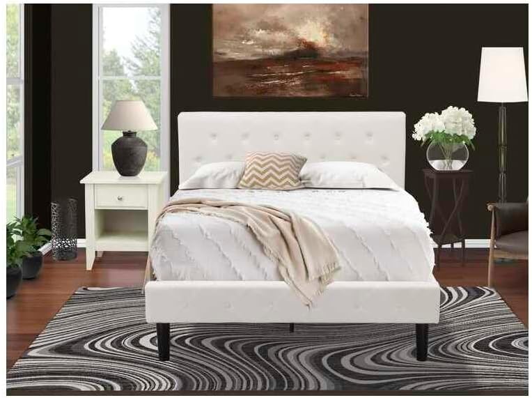 HomeStock Rustic Recluse 2 Piece Bedroom Set - Size Button Tufted Bed - Velvet Upholstered Headboard and A Nightstand Full/Butter Cream/White