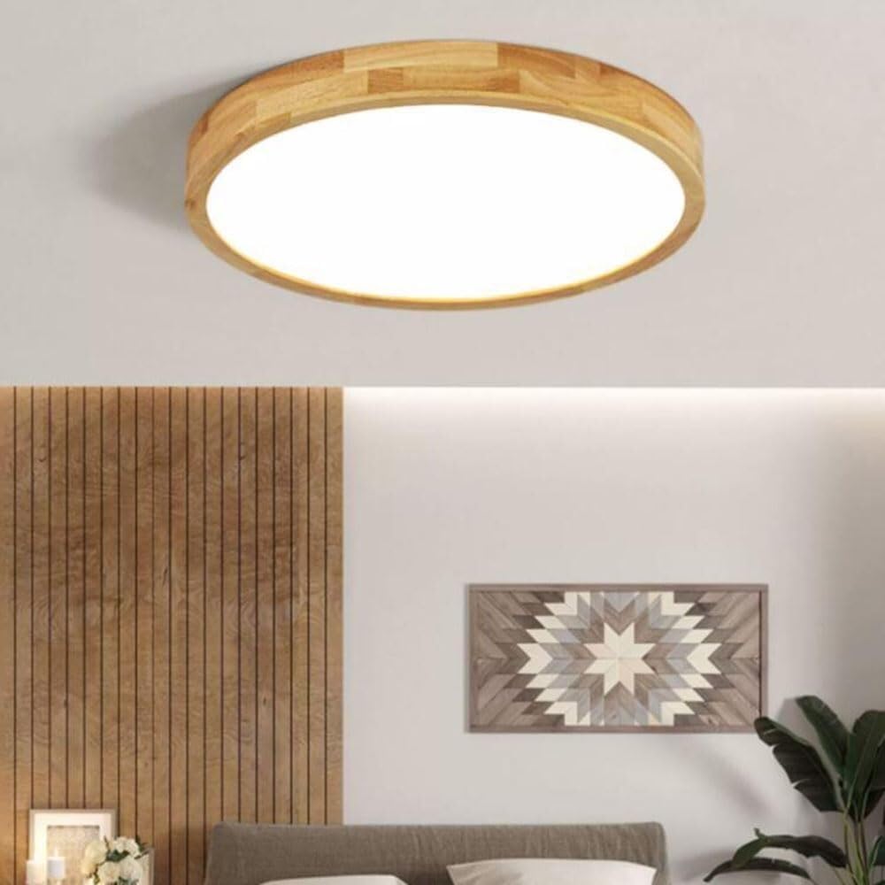 Wooden LED Flat Ceiling Lamp Ultra-Thin Atmosphere Lighting Ceiling Light Elegant Circular Panel Ceiling Light Fixture for Living Room Bedroom Dining Room Kitchen Study Room Corridor(40cm)