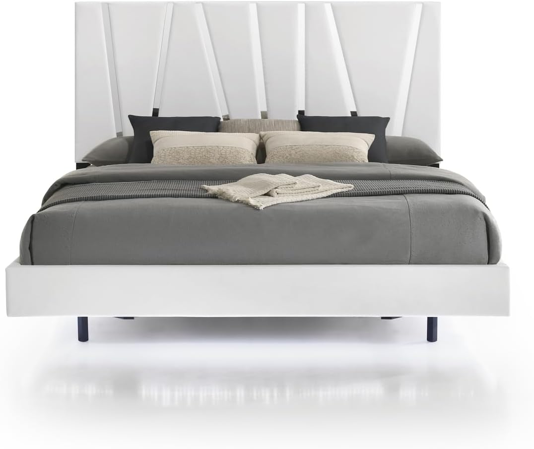 HomeStock Platform Bed - White Finish - Modern Bedroom Furniture Queen