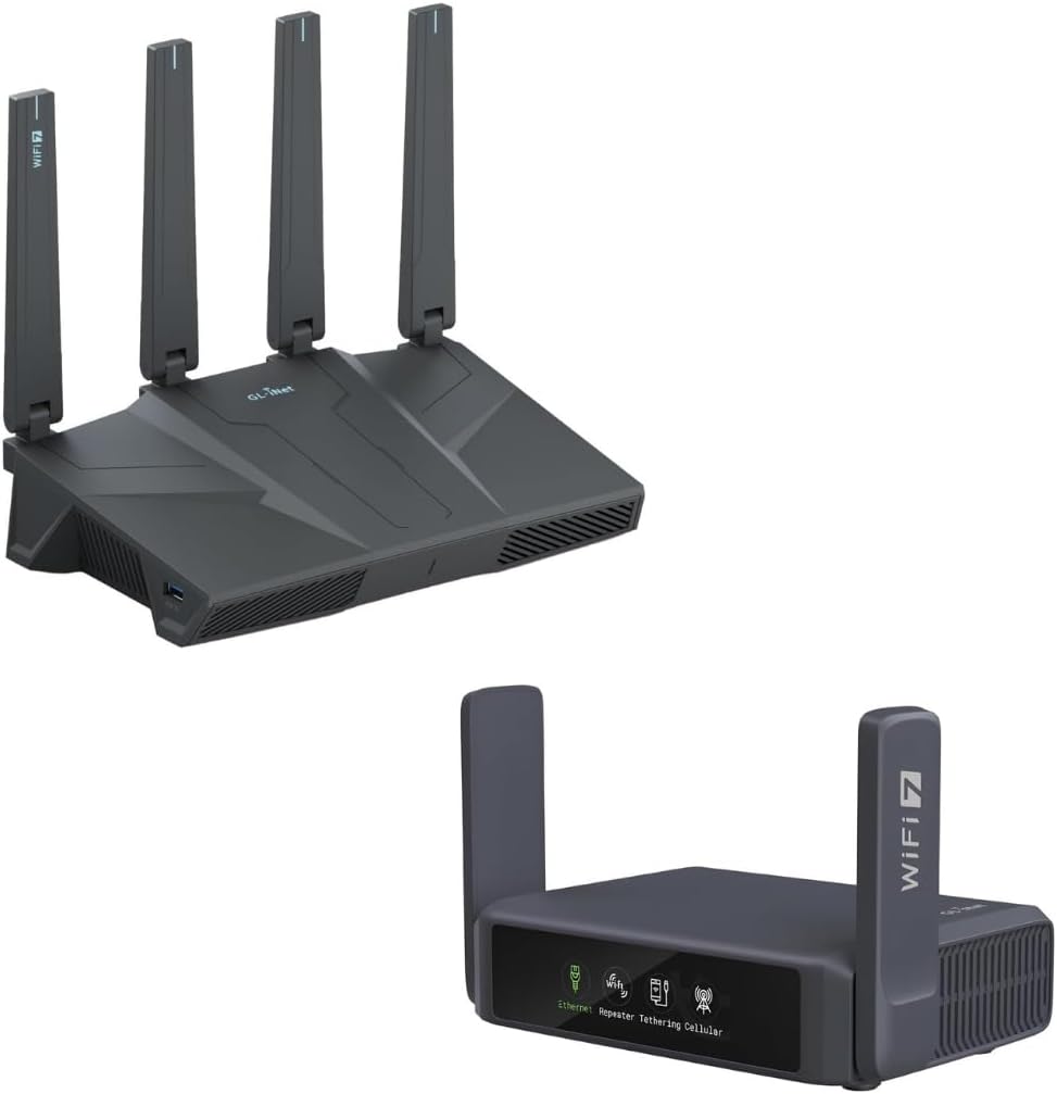GL.iNet GL-BE6500 (Flint 3e) WiFi 7 Router & GL.iNet GL-BE3600 (Slate 7) Portable Travel Router