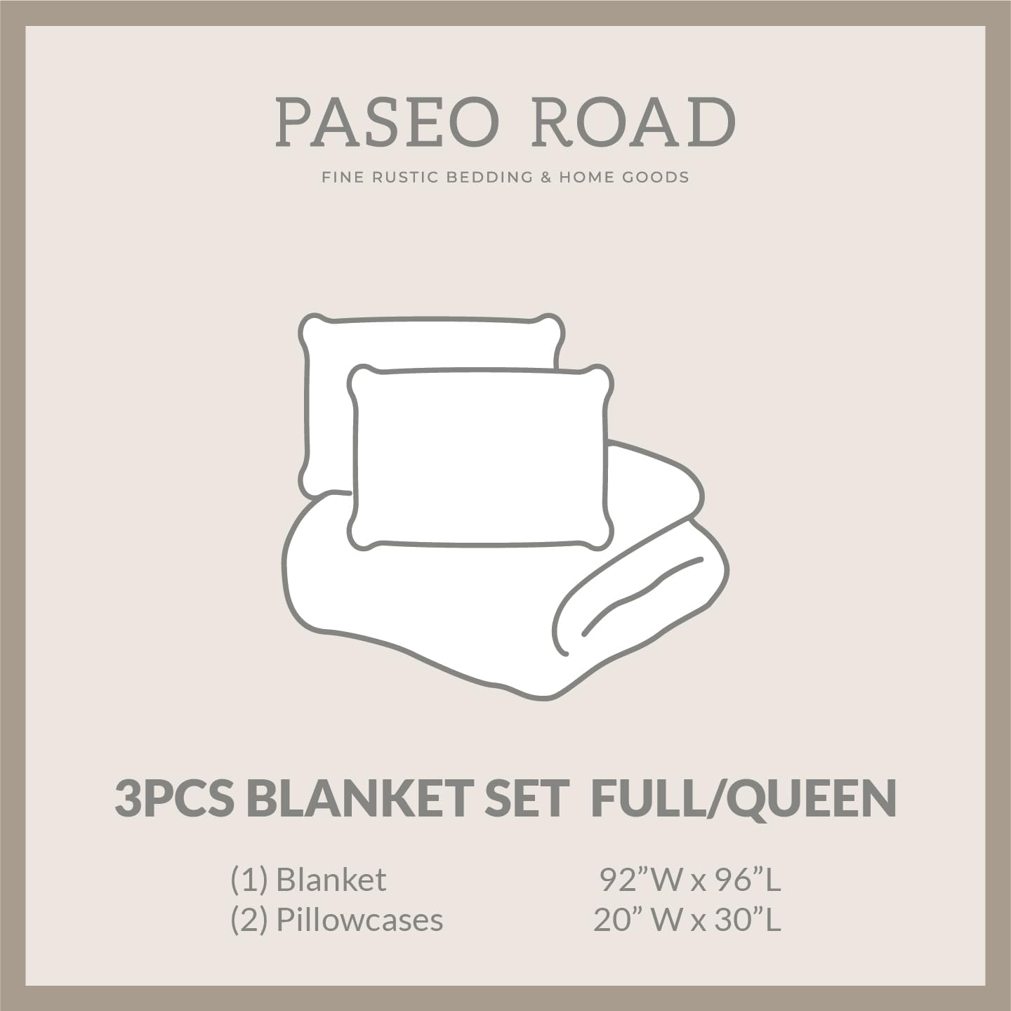 Paseo Road Taos Wool Blend Western Blanket Set, 3 Piece Full Queen Brown Geometric Print Aztec Blanket, Southwestern Tribal Indian Modern Rustic Soft Blanket Set with Pillow Shams