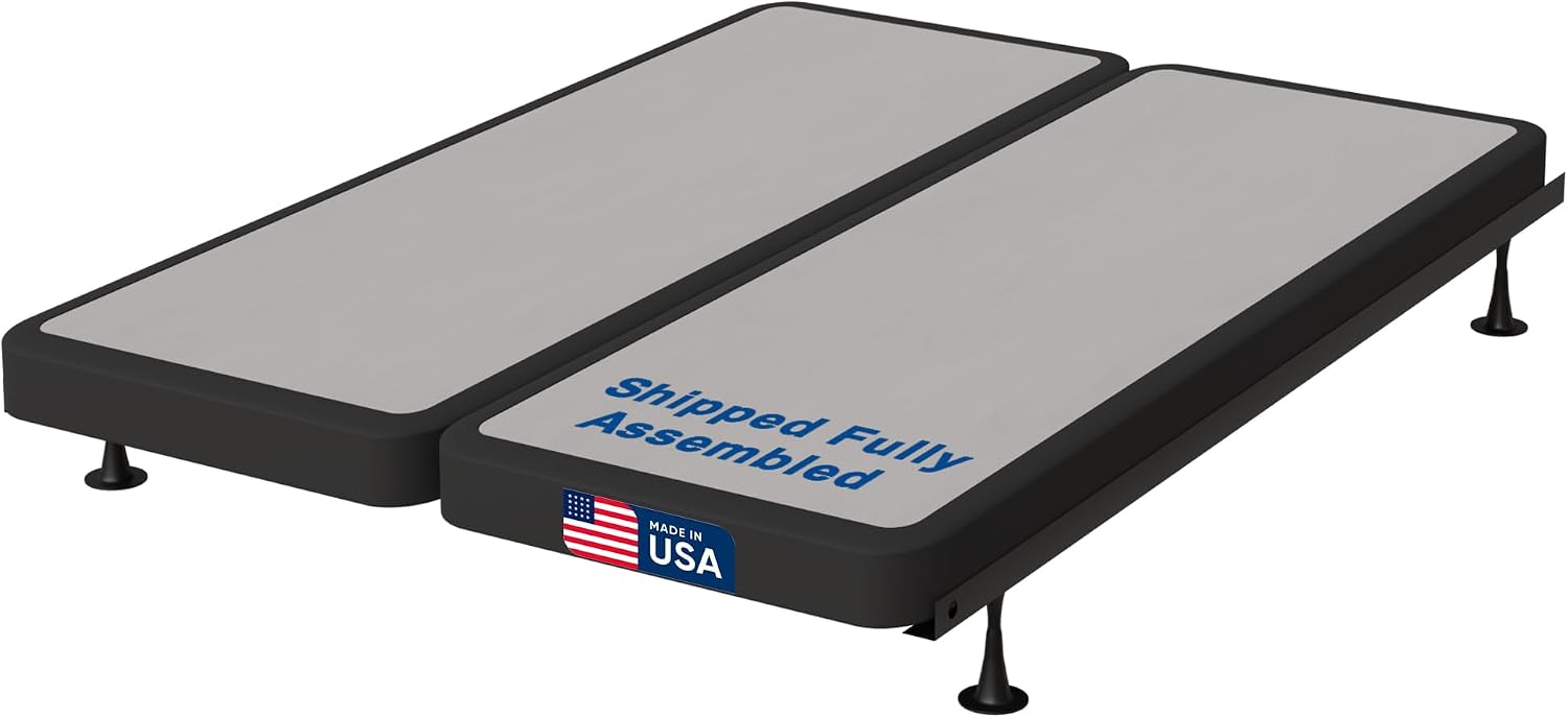 Treaton, 4-Inch Sturdy Wood Box Spring for Mattress Support - Durable and Fully Assembled, Natural Wood Foundation for Full, Gray