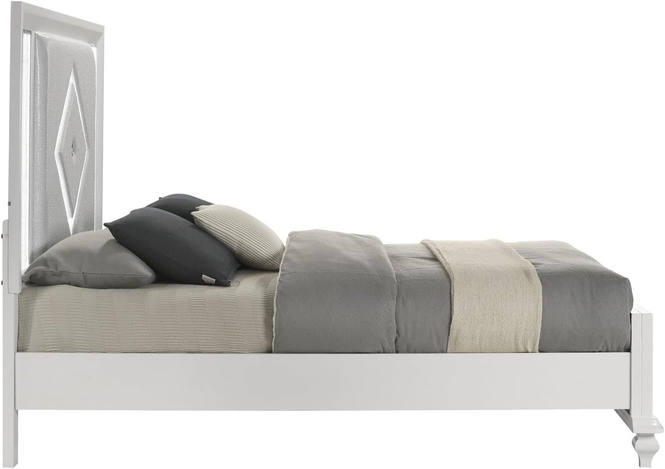 HomeStock White Bed Frame with Lights - Modern Bedroom Furniture - Headboard & Footboard Queen