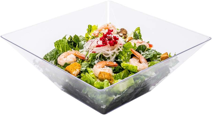 Restaurantware 160 Ounce Square Bowls 25 Disposable Salad Bowls - Heavy-Duty Large Clear Plastic Serving Bowls For Parties Catering Or Buffets Serve Desserts Salads Or Appetizers