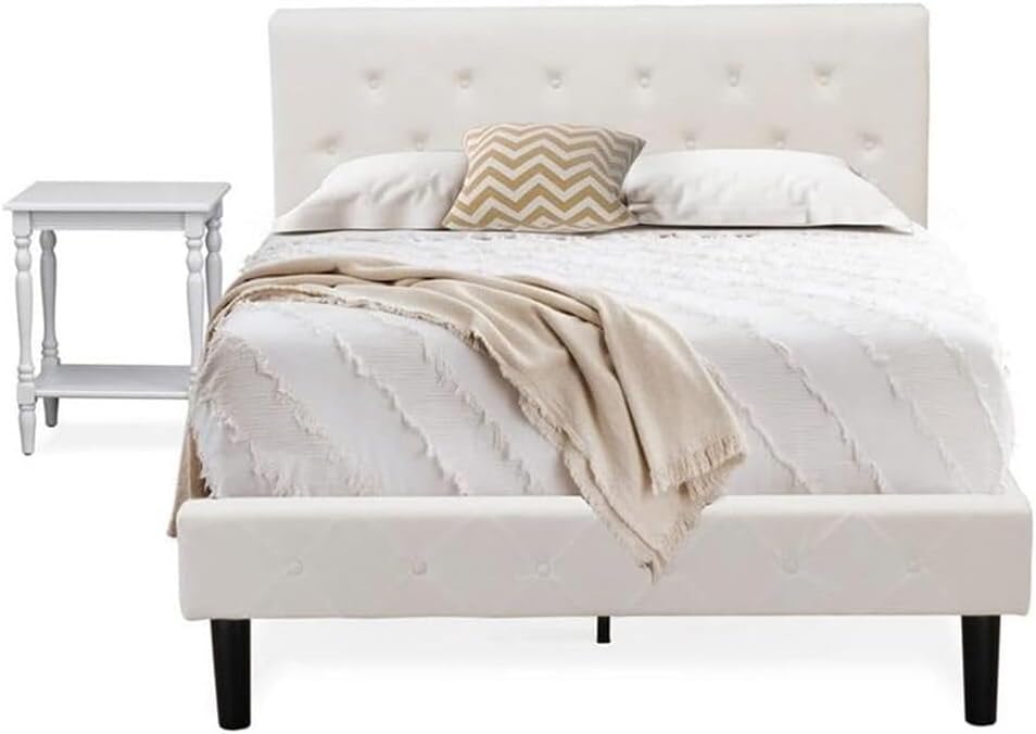 HomeStock Earthy Elegance 2 Piece Bedroom Set - Button Tufted Bed Frame - Velvet Fabric Upholstered Headboard and A Nightstand Full/Urban Gray/White