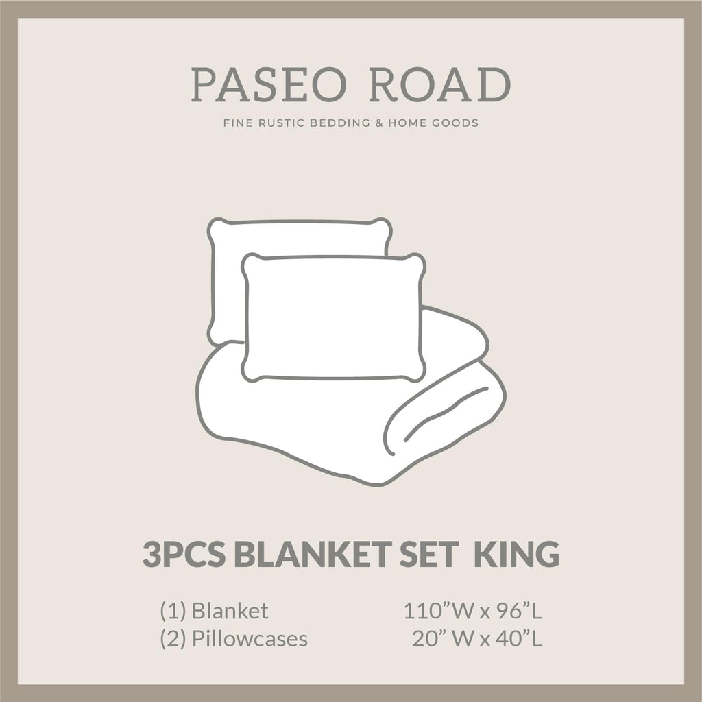 Paseo Road Taos Wool Blend Western Blanket Set, 3 Piece King Brown Geometric Print Aztec Blanket, Southwestern Tribal Indian Modern Rustic Soft Blanket Set with Pillow Shams