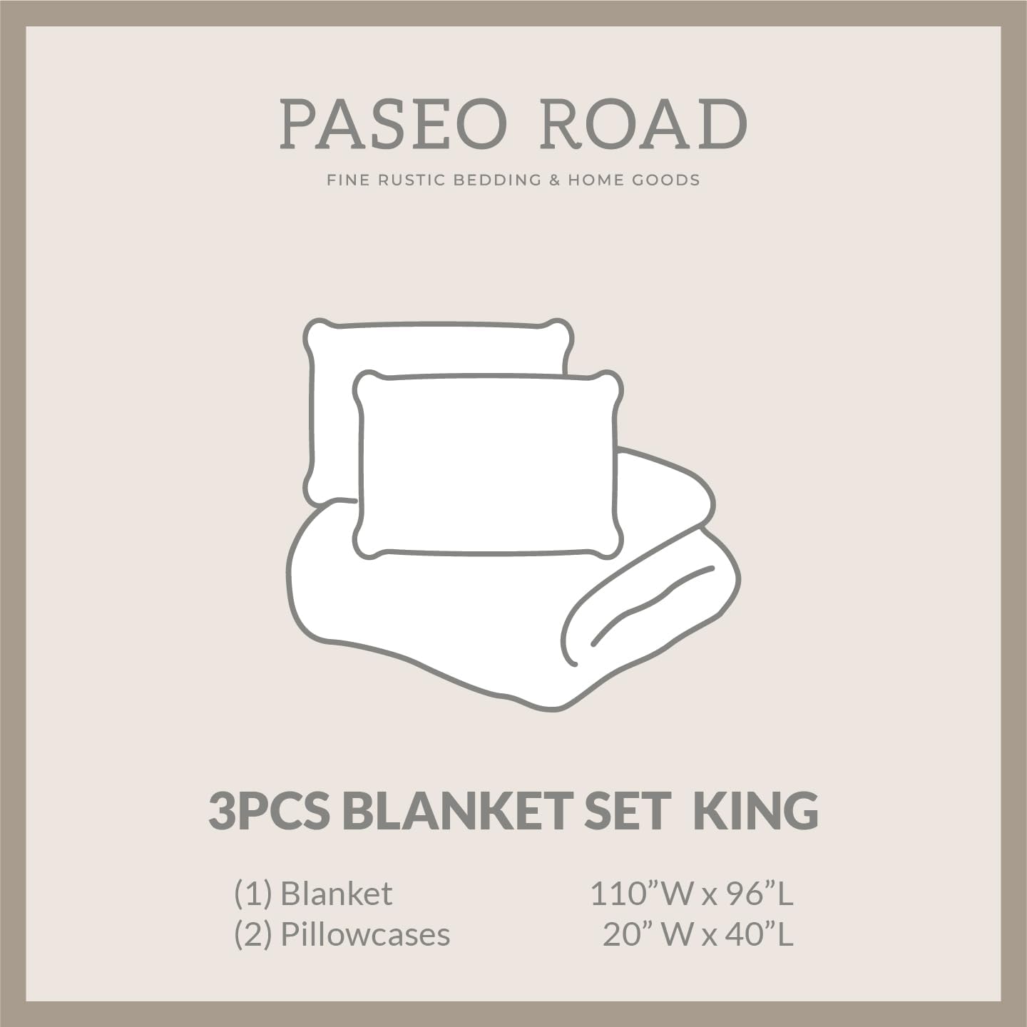 Paseo Road Taos Wool Blend Western Blanket Set, 3 Piece King Brown Geometric Print Aztec Blanket, Southwestern Tribal Indian Modern Rustic Soft Blanket Set with Pillow Shams