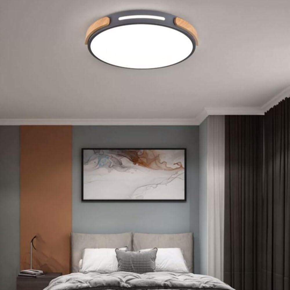 Chinese Style LED Ceiling Lamp Simple Round Macaron Lighting Ceiling Light Flush Mount Flat Ceiling Light Fixture for Living Room Bedroom Dining Room Kitchen Study Room Corridor(A Gray,42cm)