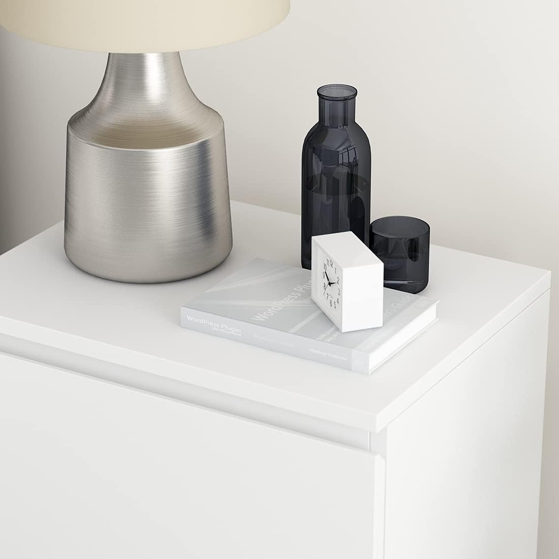 AIEGLE White Nightstand with 2 Drawers, Small Wood Storage Bed Side Table End Table Set of 2, Handle Free Storage for Bedroom Living Room Office (15.7' W x 11.6' D x 18.9' H)