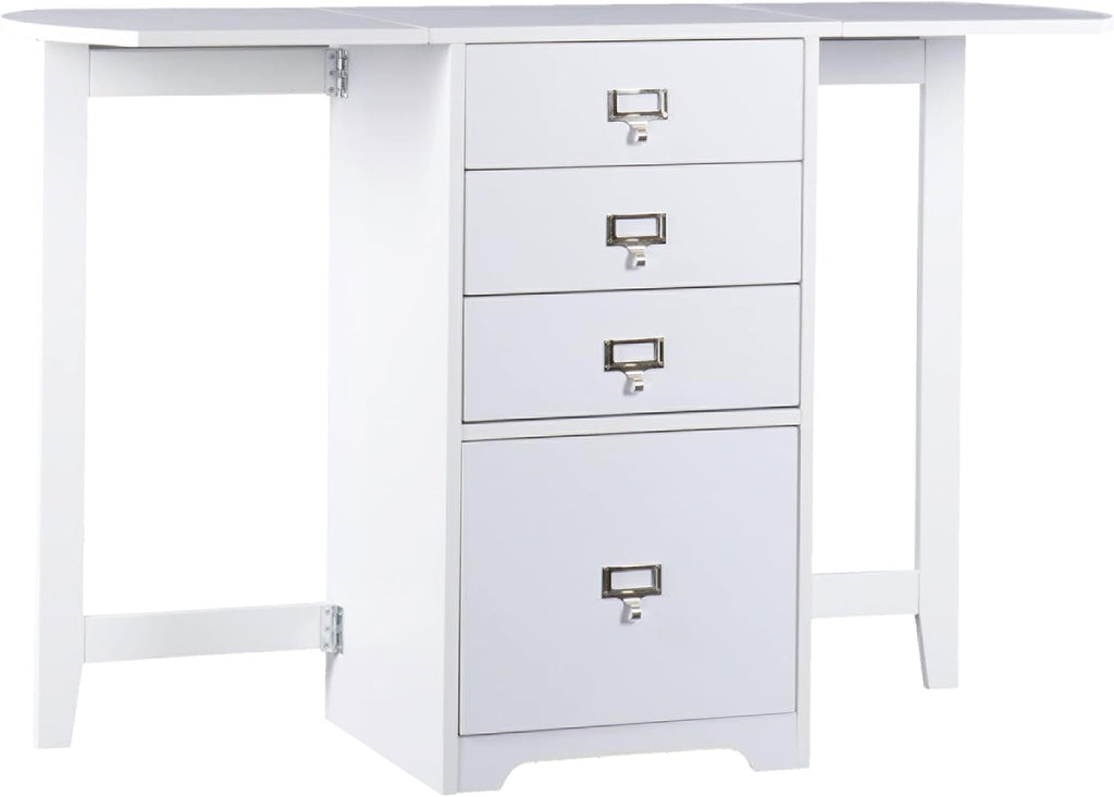 SEI Furniture Drop-Leaf Desk w/Storage, White