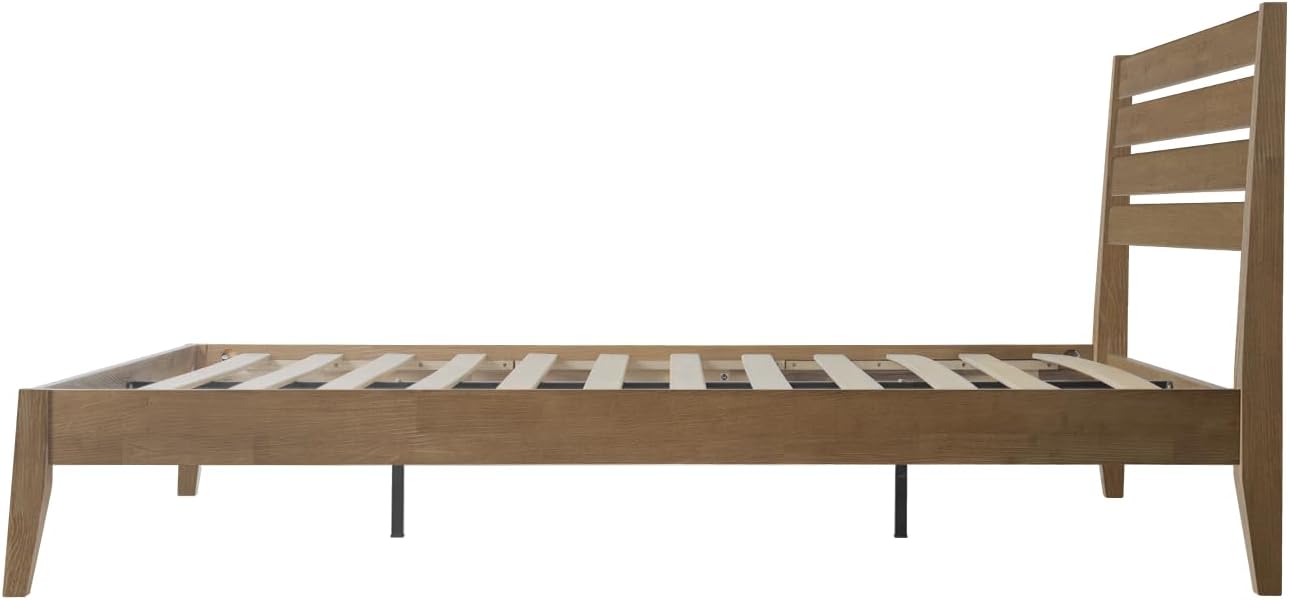 Queen Size Bed Frame, Solid Wood Platform Bed with Headboard & Footboard, Center Metal Legs, 12 Strong Slatted Base, No Box Spring Needed, Anti-Noise & Slip-Free Easy Assembly, Barnwood Finish RKQ-30