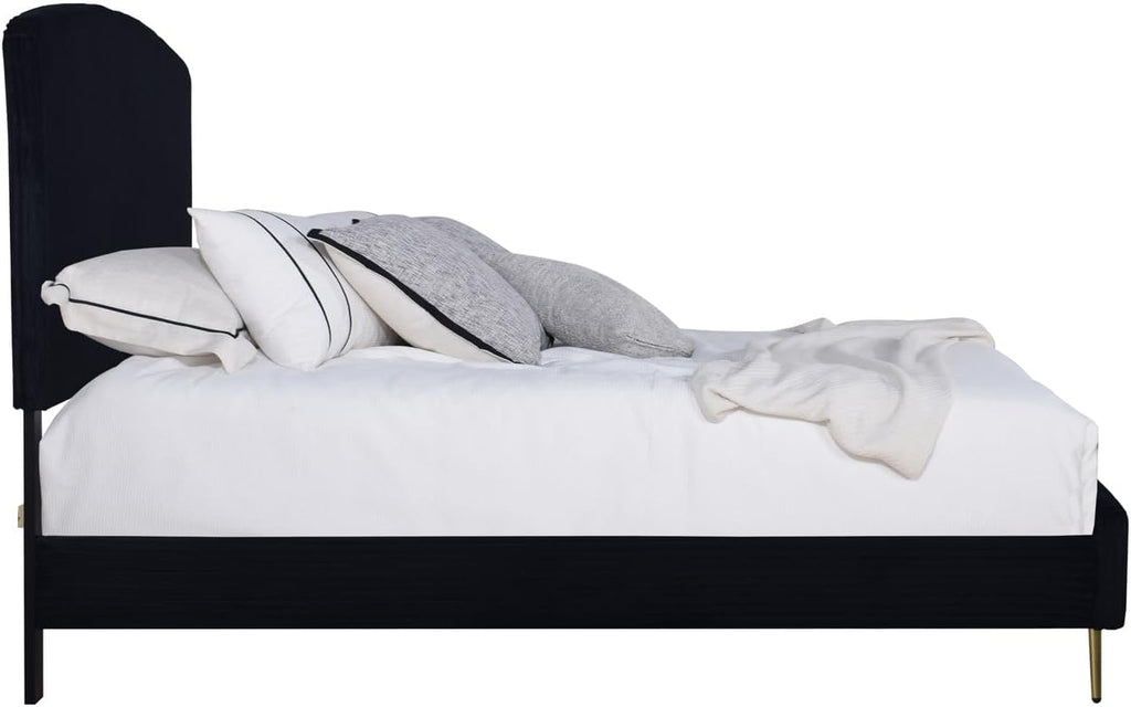 HomeStock Velvet Upholstered Panel Bed - Modern Black Bedroom Furniture Queen