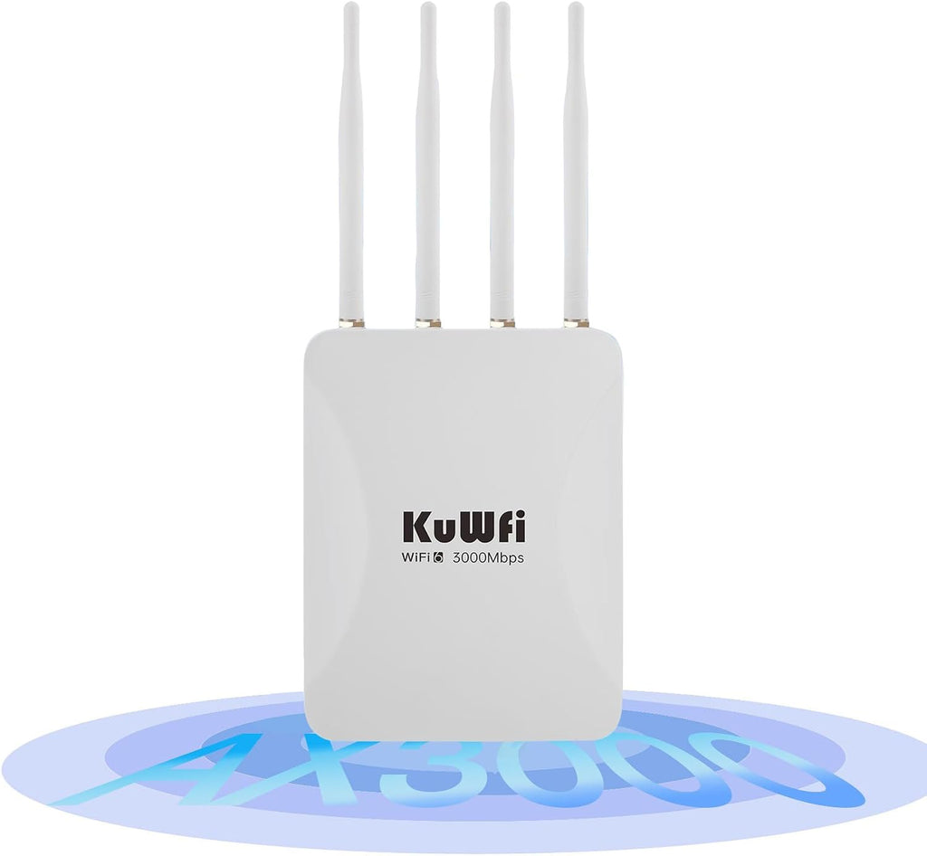 KuWFi 2.5Gbps AX3000 Outdoor WiFi 6 Extender, Long Range Outdoor WiFi Extender Signal Booster, IP65 Weatherproof Outdoor Wireless Access Point/Repeater with PoE for Farm, Yard, RV, Starlink