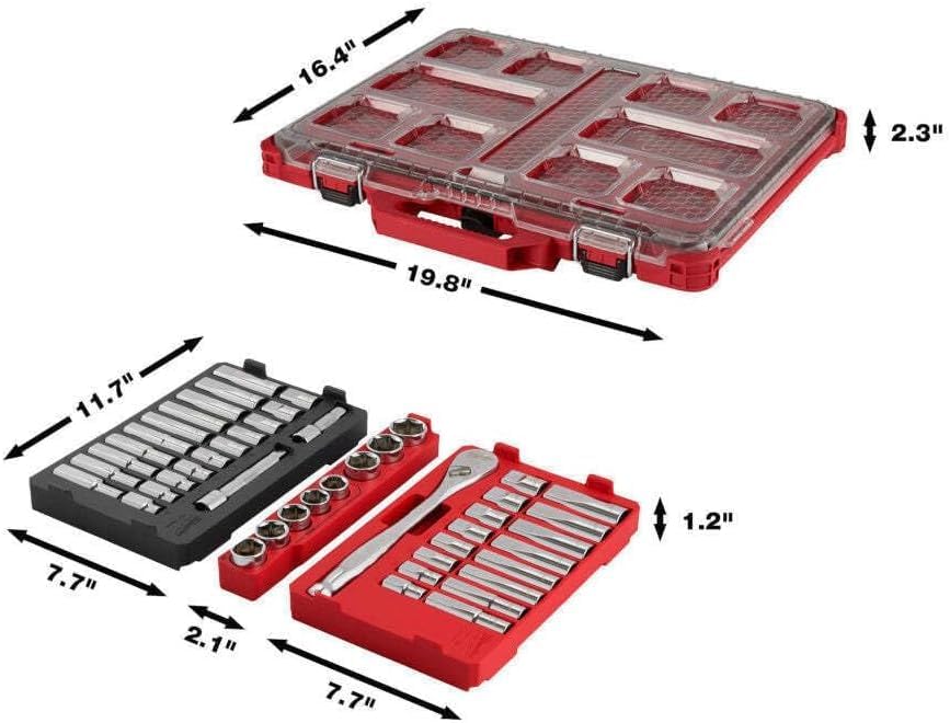 Suitable For Milwaukee 1/2'' Drive Ratchet/Socket Set w/Packout Organizer - 47 PC, Model# 48-22-9487, Silvery