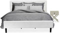 East West Furniture NL19K-1HA14 2 Piece King Size Bedroom Set - Button Tufted Bed Frame - Linen white Velvet Fabric Upholstered Headboard and an Urban Gray Finish Nightstand