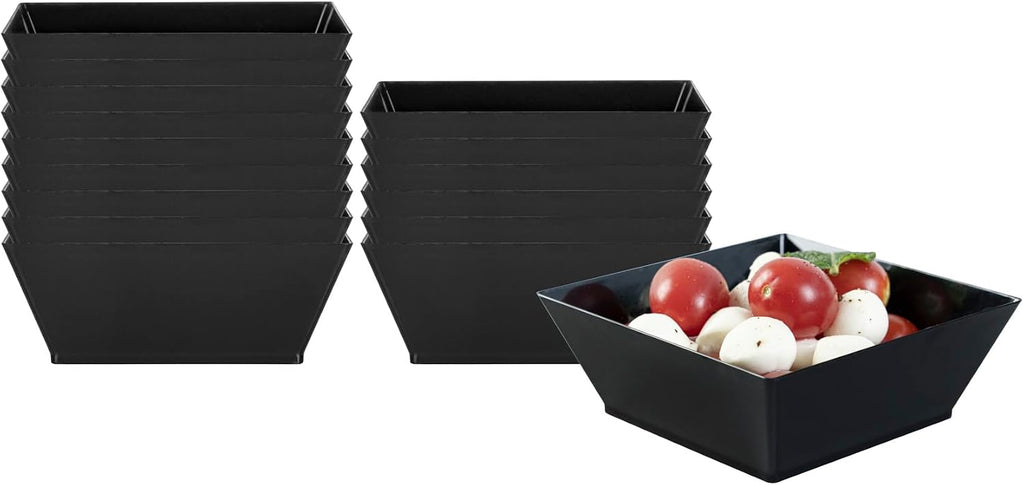 Restaurantware 10 Ounce Square Bowls 100 Disposable Serving Bowls - Heavy-Duty Premium Black Plastic Salad Bowls For Parties Catering Or Buffets Serve Desserts Chips Popcorn Or Candies