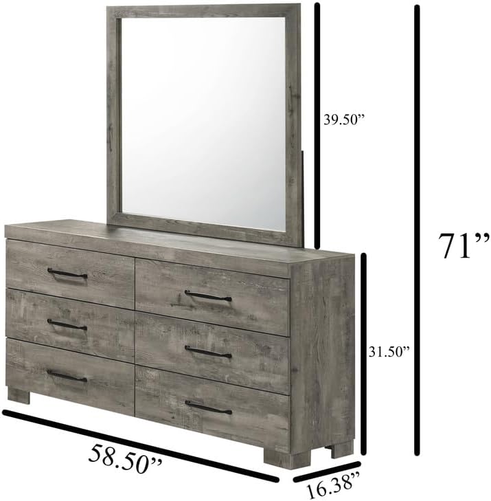 Best Quality Furniture 4Pc Antique Gray Wood Panel Bedroom Set with Headlamps