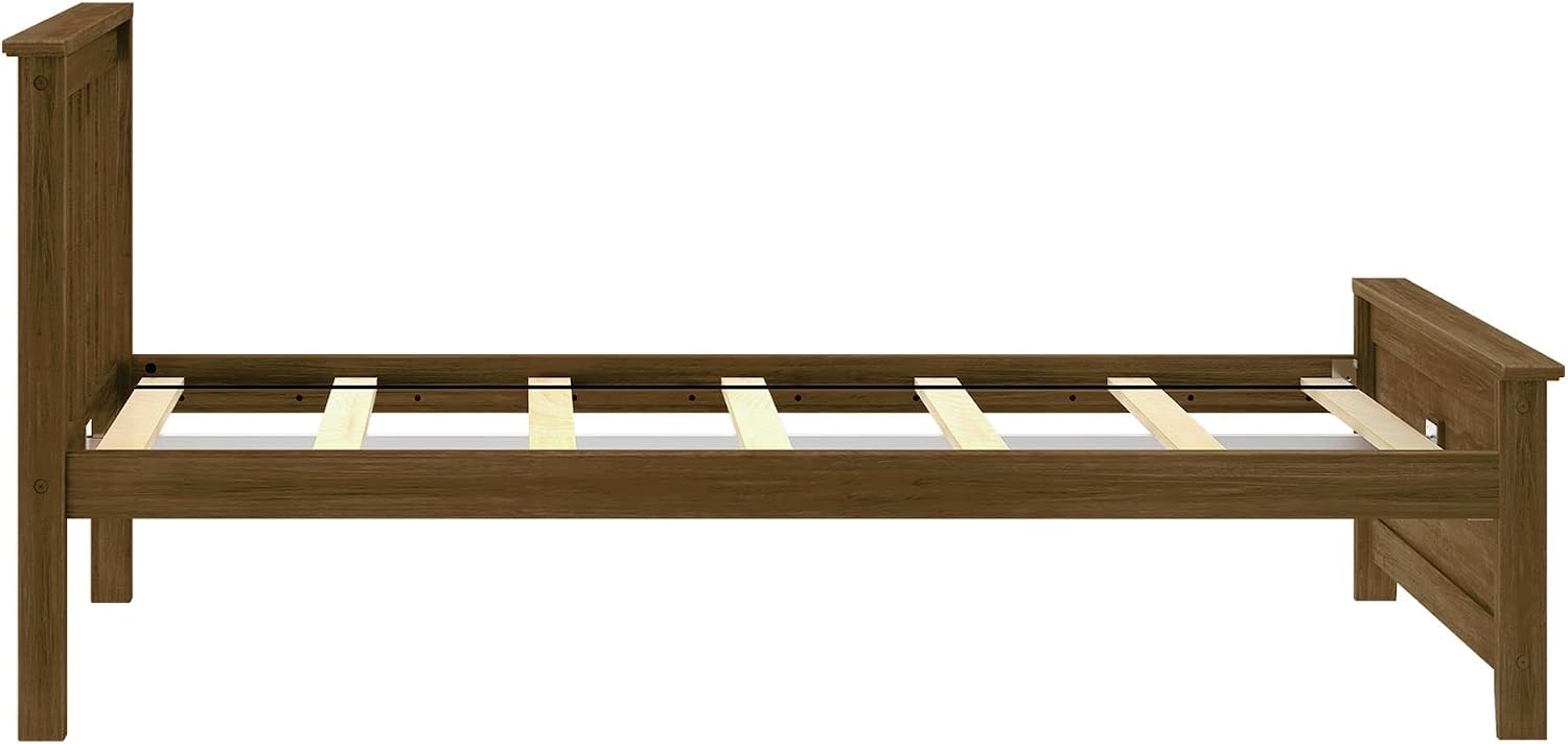 Plank+Beam Solid Wood Twin Bed Frame, Platform Bed with Headboard, Walnut
