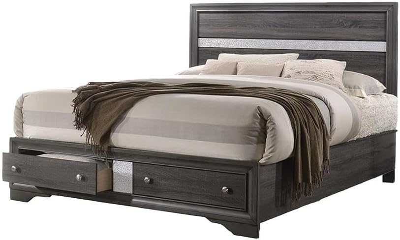 Traditional Style Full 4 Pcs Storage Bedroom Set Made with Wood in Gray