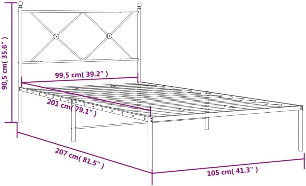 Metal Bed Frame with Headboard White 39.4'x78.7' Steel Platform Bed Frame with Underbed Storage for Bedroom, Guest Room, Dorm