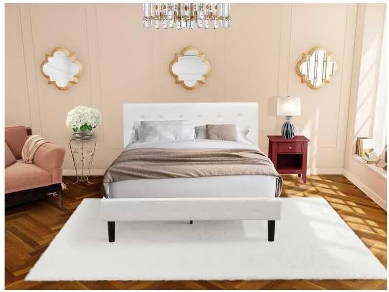 HomeStock Rustic Recluse 2 Piece Bedroom Set - Size Button Tufted Bed - Velvet Upholstered Headboard and A Nightstand Queen/Burgundy/White