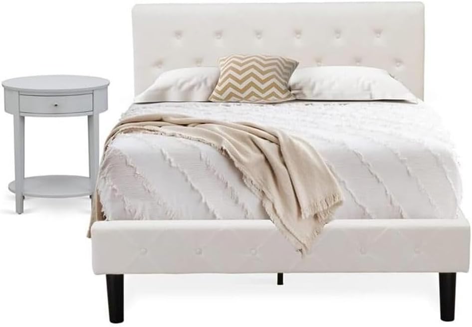 HomeStock Gothic Grandeur 2 Piece Bedroom Set - Button Tufted Bed Frame - Velvet Fabric Upholstered Headboard and A Nightstand Full/Urban Gray/White