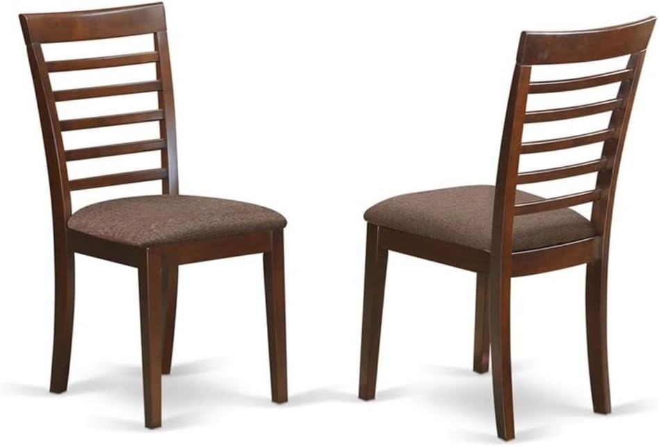 East West Furniture MLC-MAH-C Milan Dining Room Chairs - Linen Fabric Upholstered Wood Chairs, Set of 2, Mahogany