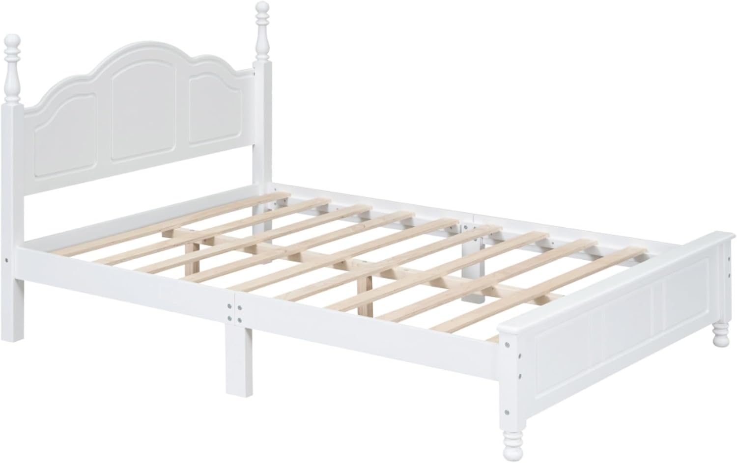 Rustic Farmhouse Bedroom Set with Elegant Curved Headboard, Sturdy Wooden Bed Frame and 2 Nightstands - Classic Country Style Furniture for Master Bedroom,Guest Room (White,Full Bed+2 Nightstands)