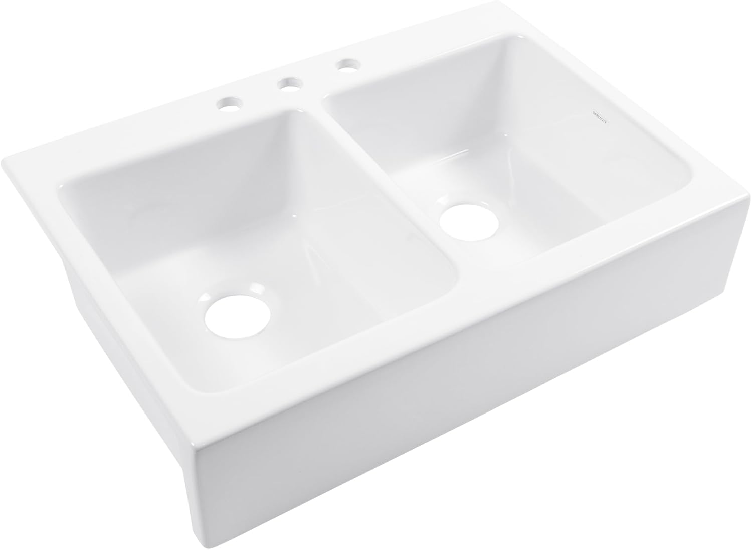 Sinkology Parker 34 Inch Fireclay Farmhouse Kitchen Sink - White Apron Front Double Bowl - Quick-Fit Drop-In Install for 36 Inch Cabinet - SureFire Material - Sinkology Everyday Warranty
