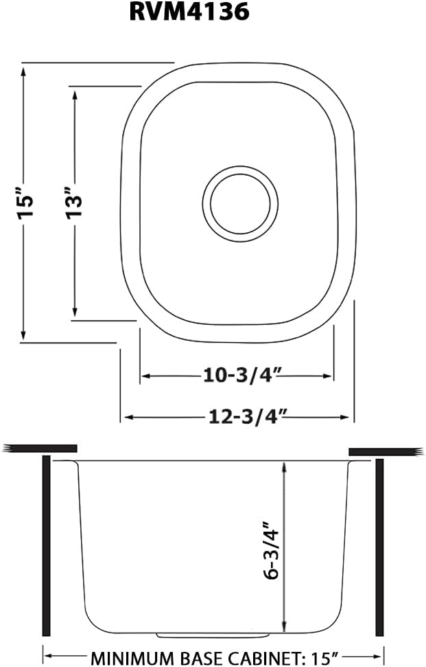 Ruvati 13' by 15' Inch RVM4136 Undermount Bar Sink - 16 Gauge Stainless Steel Kitchen Sink Single Bowl with Brushed Finish hides scratches, Easy-to-Clean Undermount kitchen Sink