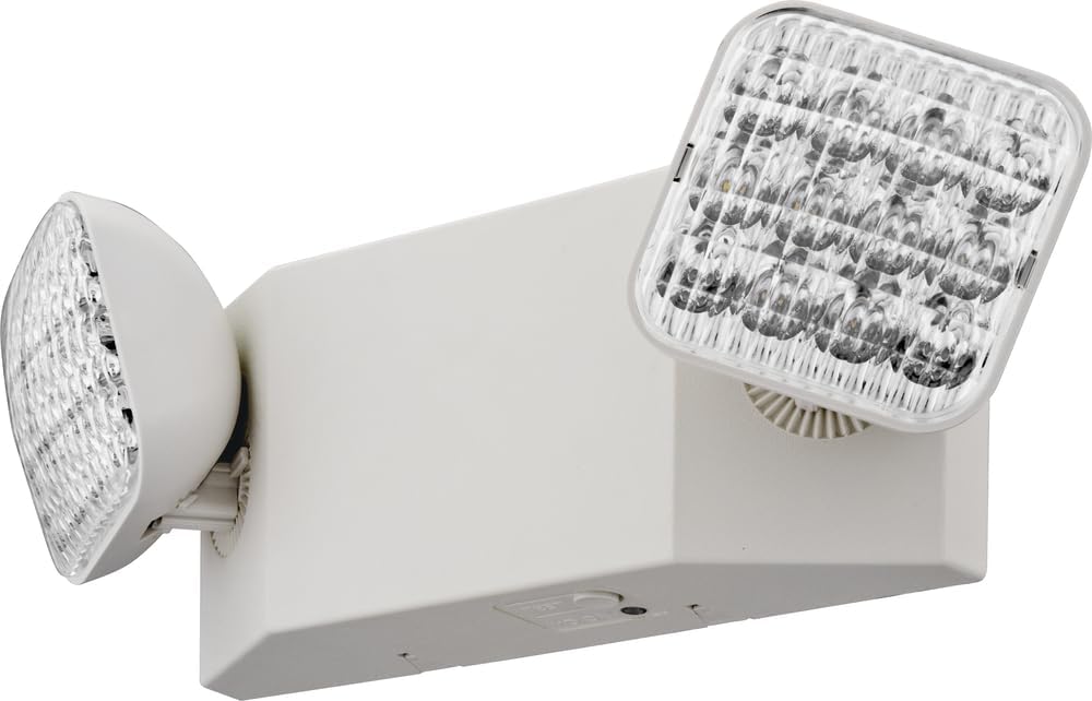 Lithonia Lighting Basics LED Emergency Light, Dual Adjustable Heads, Wall Mount, Damp Rated, 90-Min Backup, 120/277V, White, 4-Pack (EU2C CP4), Deal for stairways, hallways, and Egress Paths