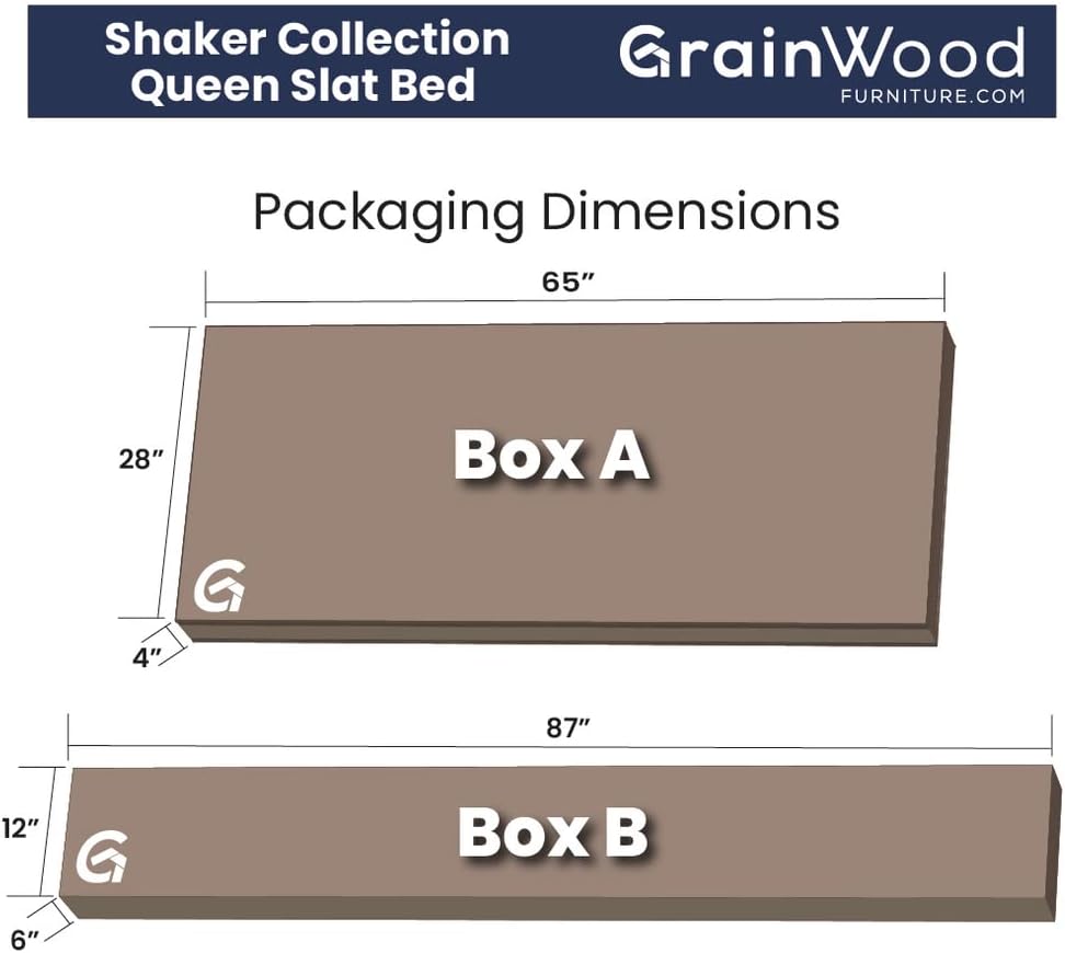 Grain Wood Furniture Shaker Solid Wood Slat Platform Bed, Queen Size, Walnut Finish