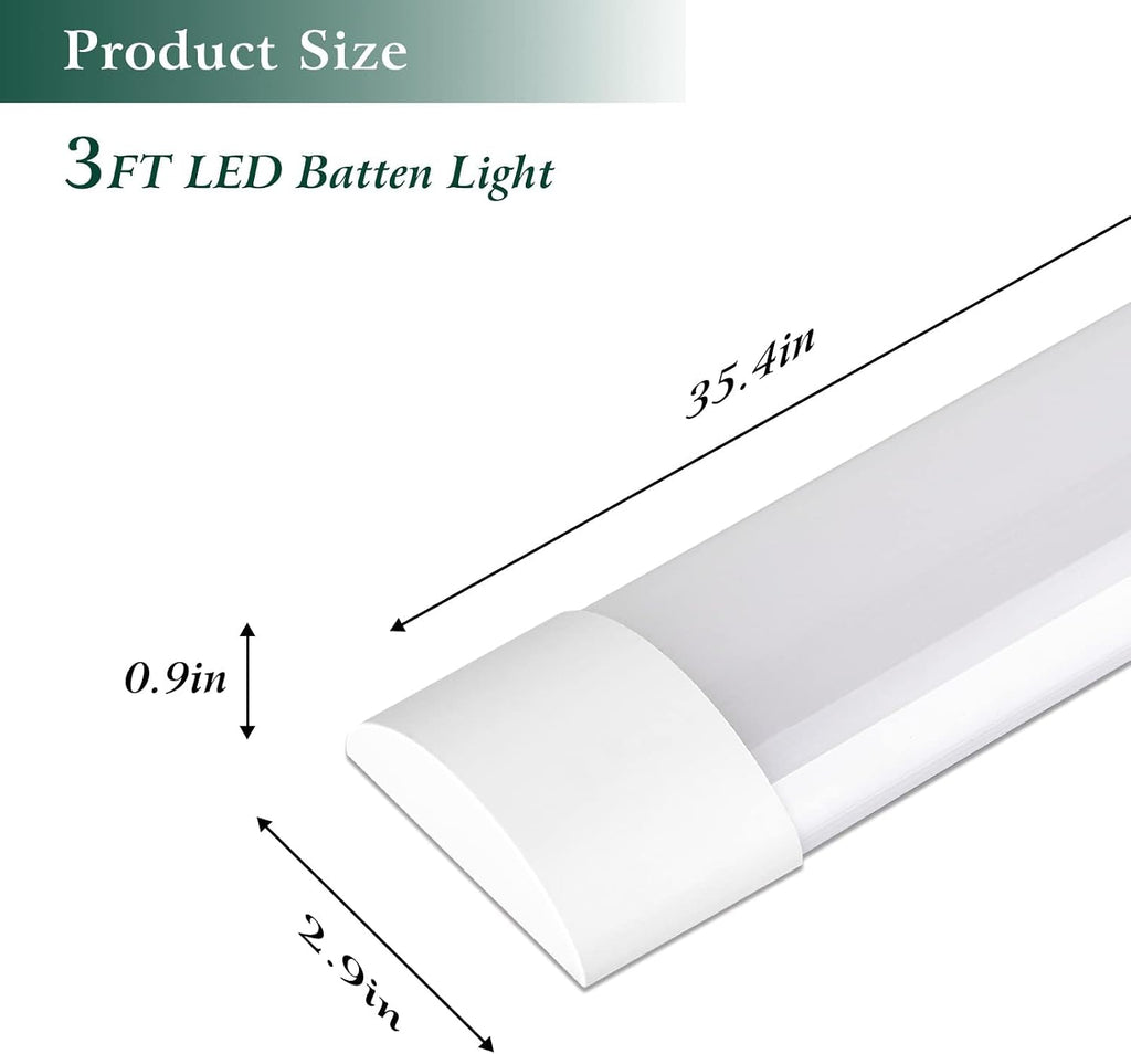8 Packs 3FT LED Batten Light, Slim Ceiling Surface Mounted Light, 30W, 4000K, IP20, LED Ceiling Lamp for Garage, Shop, Hallway, Office, Market