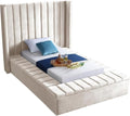 Meridian Furniture Kiki Collection Modern | Contemporary Velvet Upholsterd Bed with Channel Tufting, Siderails and Footboard Storage Compartments, Twin, Cream
