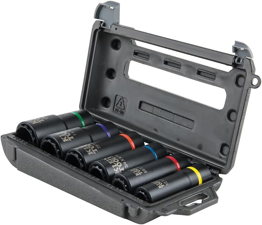 Klein Tools 66010 2-in-1 SAE Impact Socket Set, 6-Piece Tool Set with 12-Point Deep Sockets with 1/2-Inch Drive, Includes Tool Case