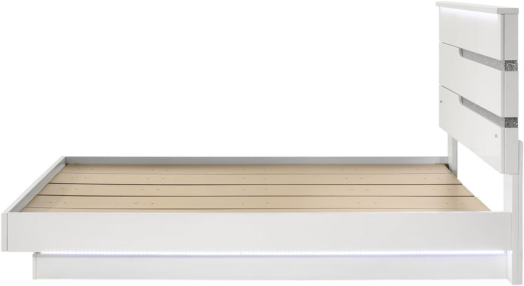 HomeStock Platform Bed with Lighting - Modern Bedroom Furniture White/Queen