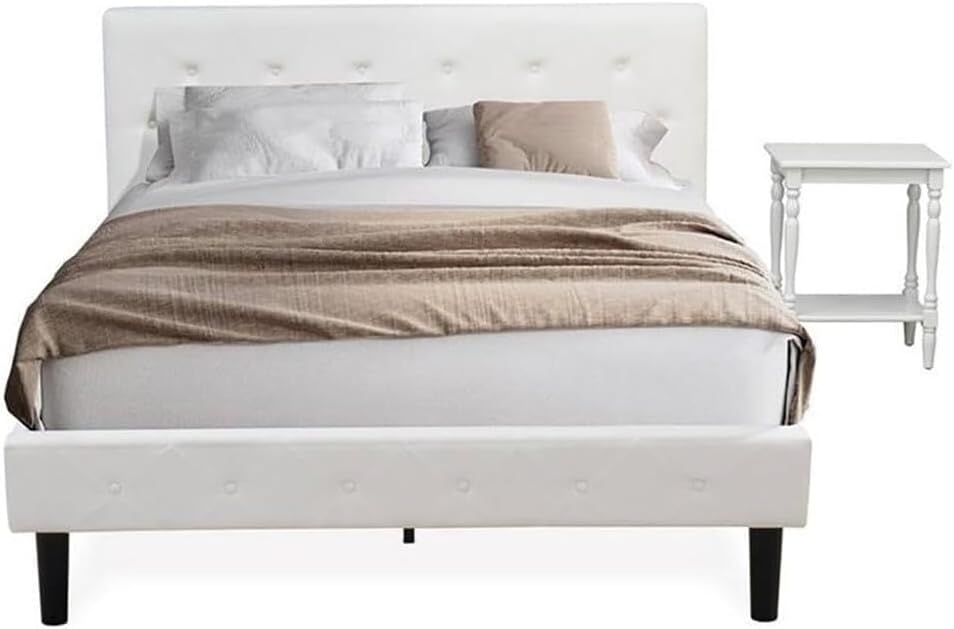 HomeStock Earthy Elegance 2 Piece Bedroom Set - Button Tufted Bed Frame - Velvet Fabric Upholstered Headboard and A Nightstand Queen/Urban Gray/White