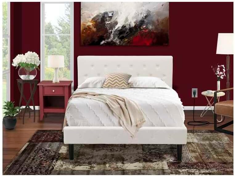 HomeStock Rustic Recluse 2 Piece Bedroom Set - Size Button Tufted Bed - Velvet Upholstered Headboard and A Nightstand Full/Burgundy/White