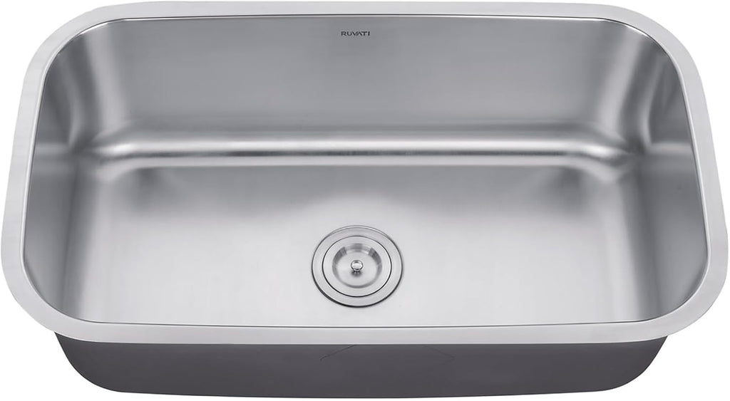 Ruvati 32-Inch Undermount Single Bowl Kitchen Sink – 16 Gauge Stainless Steel Kitchen Sink, Brushed Finish, Soundproof Padding – RVM4200 - Undermount Sinks for Modern Kitchens