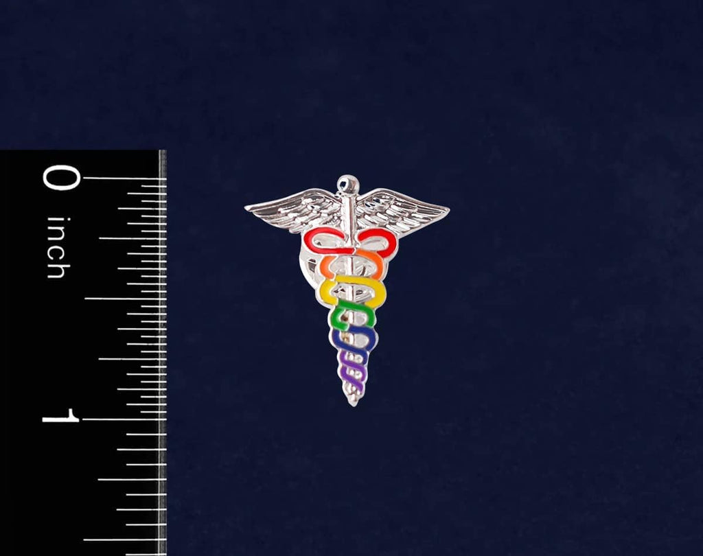 10/25/100pcs Rainbow Caduceus Pins - LGBTQ Medical Pin Rainbow Enamel Snake Stick Caduceus Lapel Brooch - Medical Symbol Caduceus Pin Perfect for Nurse, Doctors, and LGBTQ Emergency Brooch Jewelry