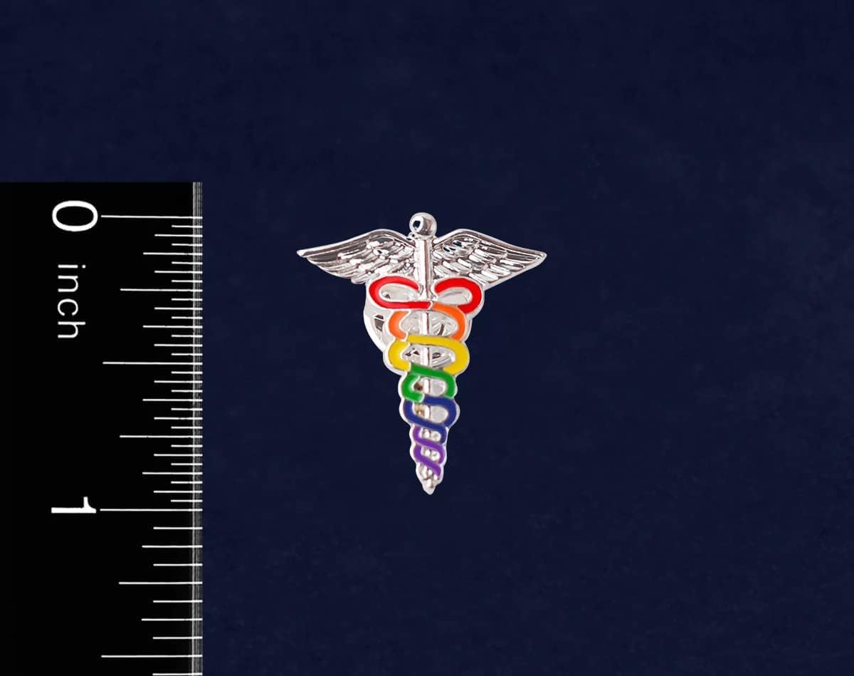 10/25/100pcs Rainbow Caduceus Pins - LGBTQ Medical Pin Rainbow Enamel Snake Stick Caduceus Lapel Brooch - Medical Symbol Caduceus Pin Perfect for Nurse, Doctors, and LGBTQ Emergency Brooch Jewelry