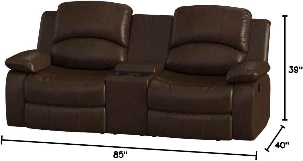Betsy Furniture Faux Leather Reclining Loveseat with cupholder Console and Storage Space 8018 Multiple Colors (Brown, Loveseat)